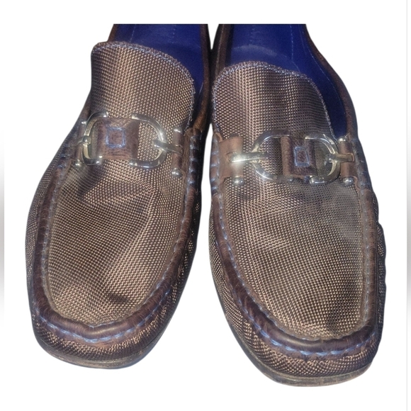 Donald J Pliner Men\'s Donnien Brown Horse-Bit Leather Nylon Loafers Sz 11/2 M